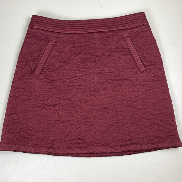 Maeve X Anthropologie Beatrice Burgundy Floral Quilted Mini Skirt, Sz. 10 - Picture 6 of 15